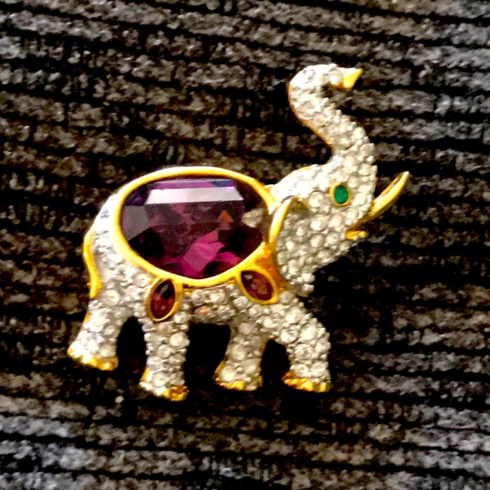 Swarovski signed gold tone and crystal brooch